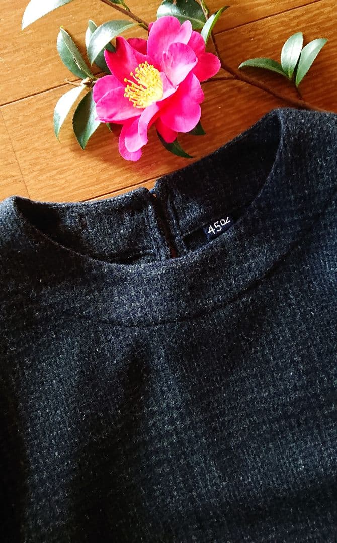 45R☆ブリティッシュウールツイードチェックのストレッチドレス/チャコール♪