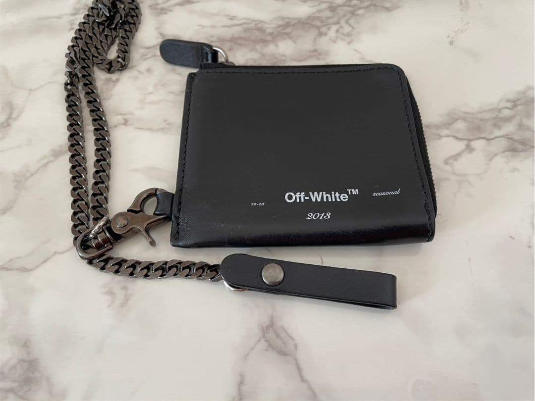 値下げ❗Off-White™ ブラック レザー ウォレットチェーン オフホワイト