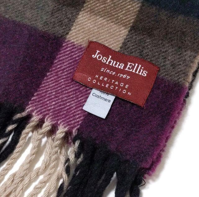 美品★ジョシュアエリス★カシミヤ マフラー チェック ボルドー グリーン