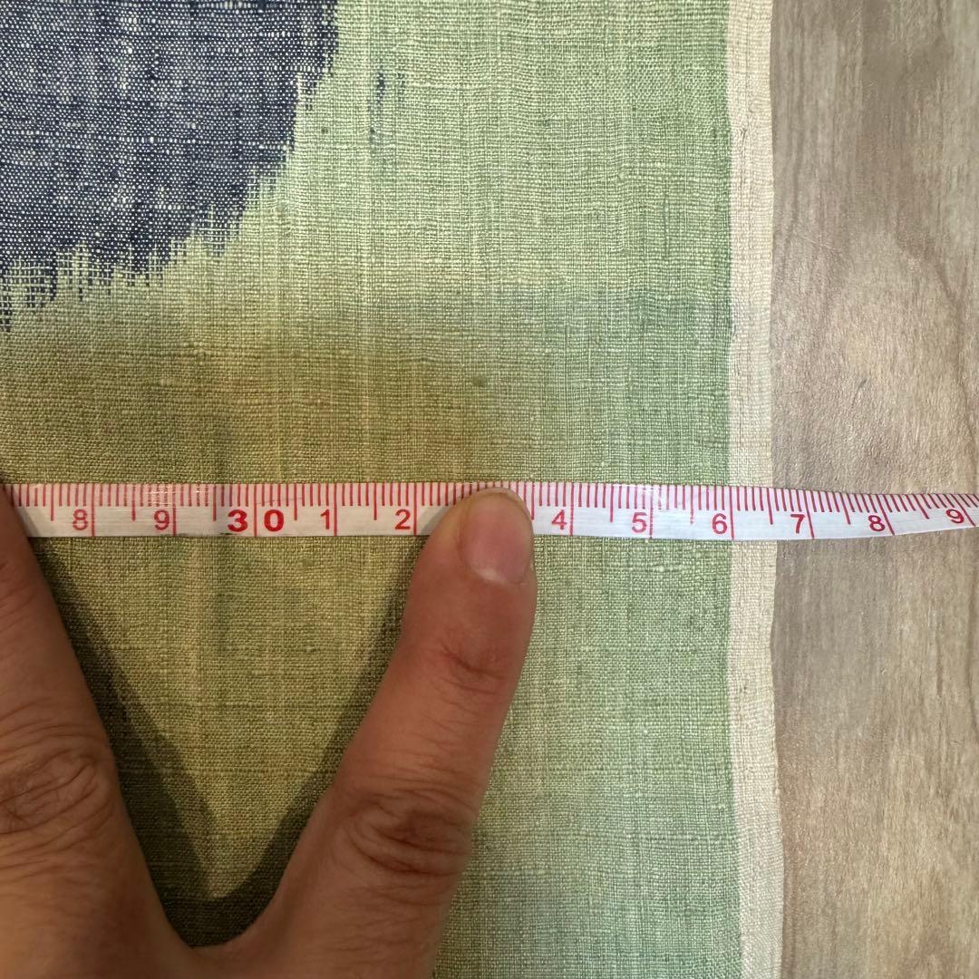 未使用　超美品　本場結城紬　無形重要文化財　結城紬　紬　反物　薄黄　紅色　黄緑