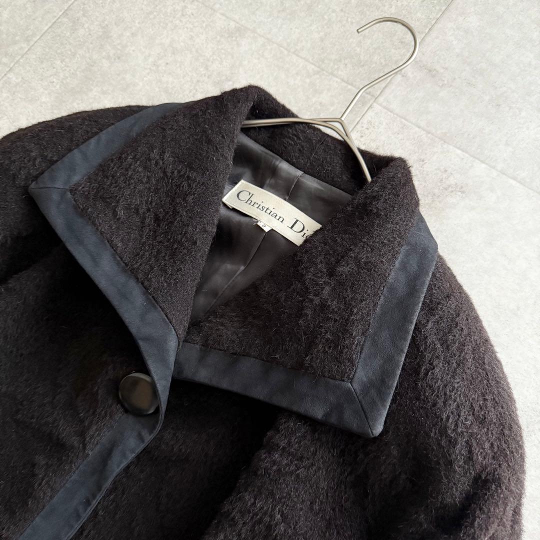 クリスチャンディオール　ロングコート　黒　9　アルパカ混　ジャガード
