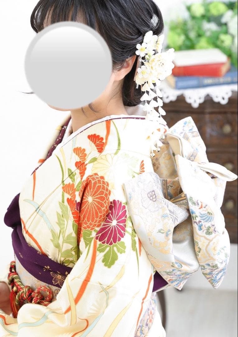 振袖 8点フルセット 白 アイボリー 金駒刺繍 正絹 成人式 卒業式