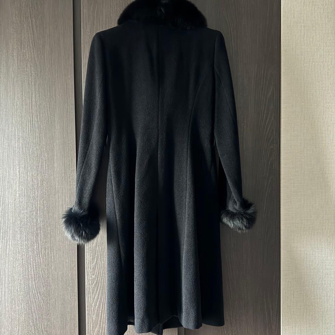 MATERIA マテリア　ファー付ロングコート ブラック　美品　クリーニング済