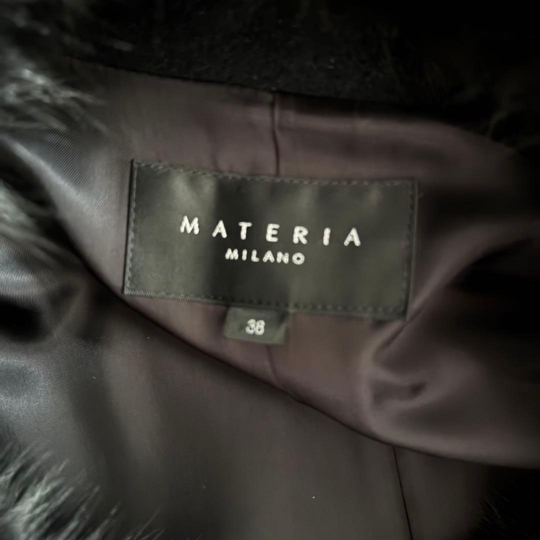 MATERIA マテリア　ファー付ロングコート ブラック　美品　クリーニング済