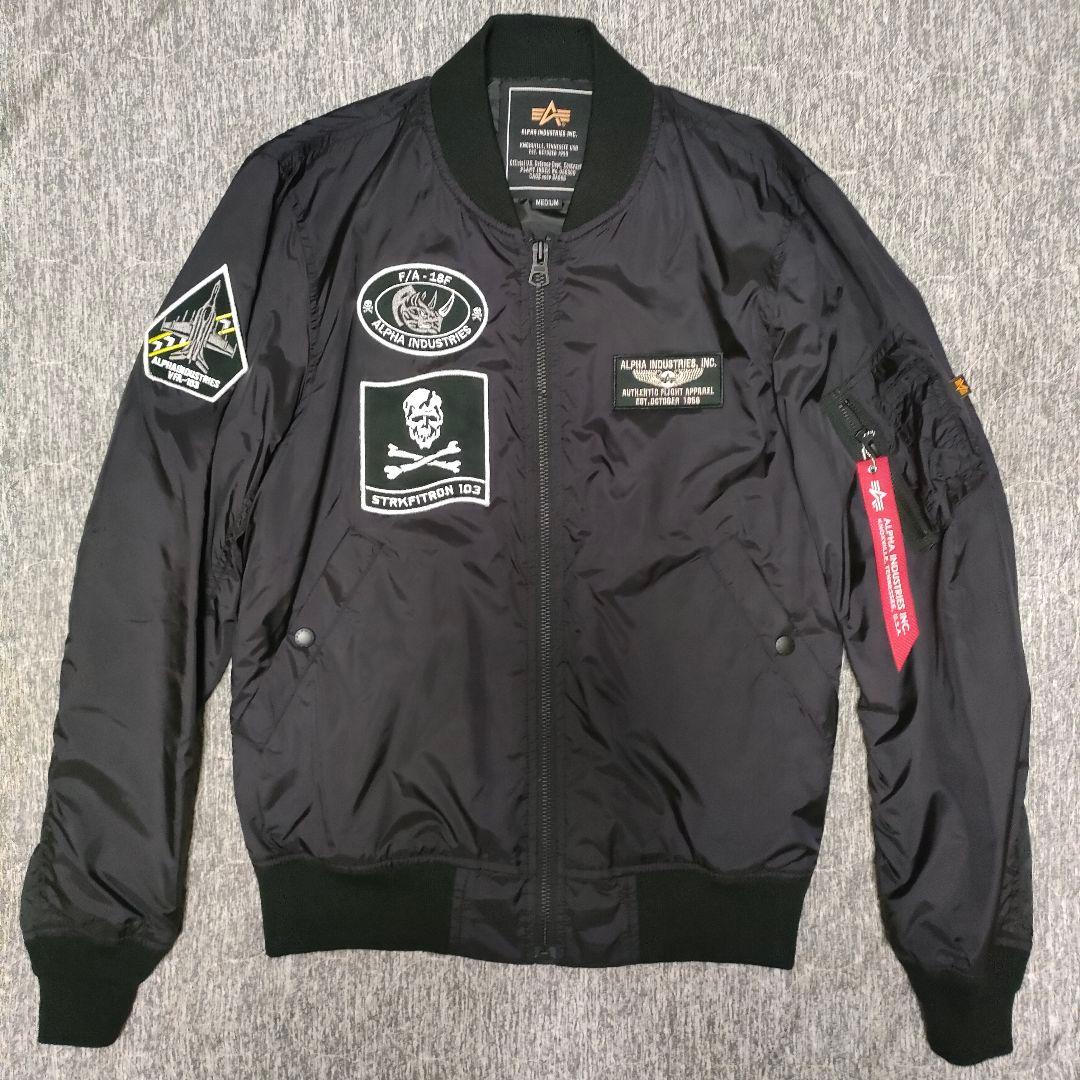 リボン付き ALPHA フライトジャケット MA-1 ワッペン多数 ミリタリー