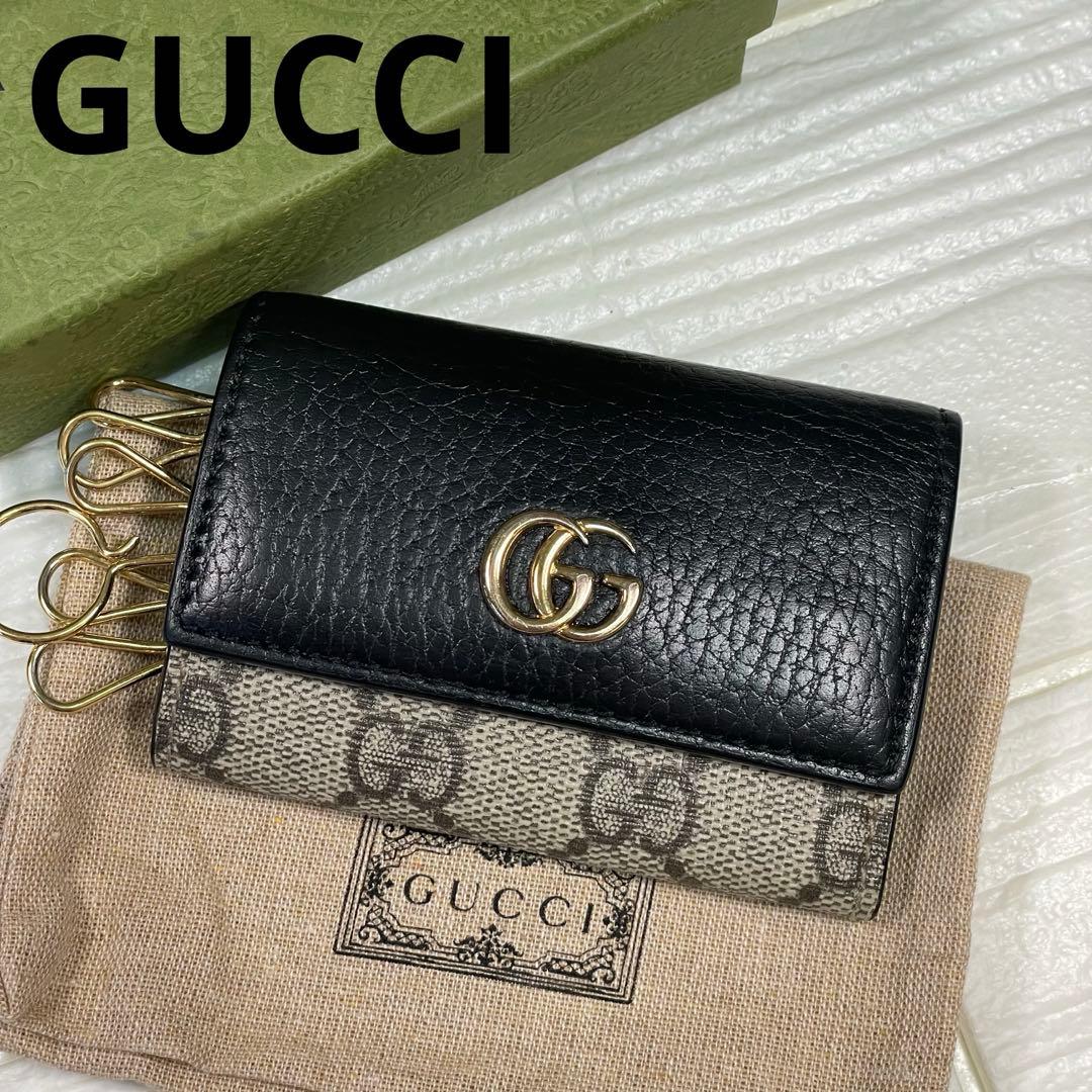 ✨極美品✨ GUCCI キーケース マーモント GGスプリーム 6連 黒 付属品
