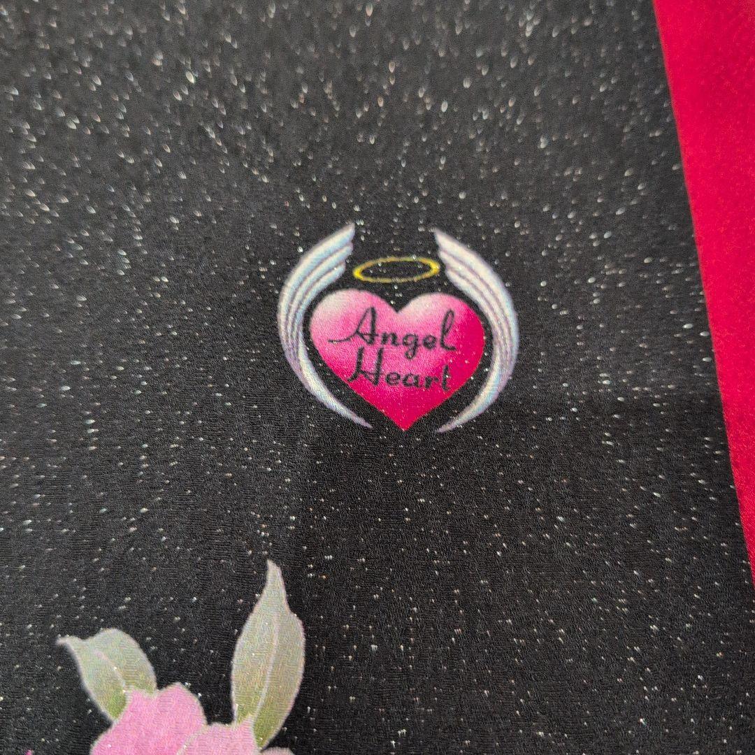 【現代柄•ハート】振袖 黒とピンクの花柄• ハートがポイント！L〜LＬサイズ