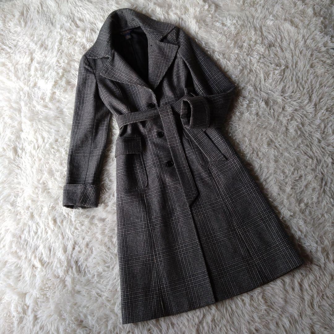 ブルックスブラザーズ ロロピアーナ ロングコート グレンチェック ウール グレー