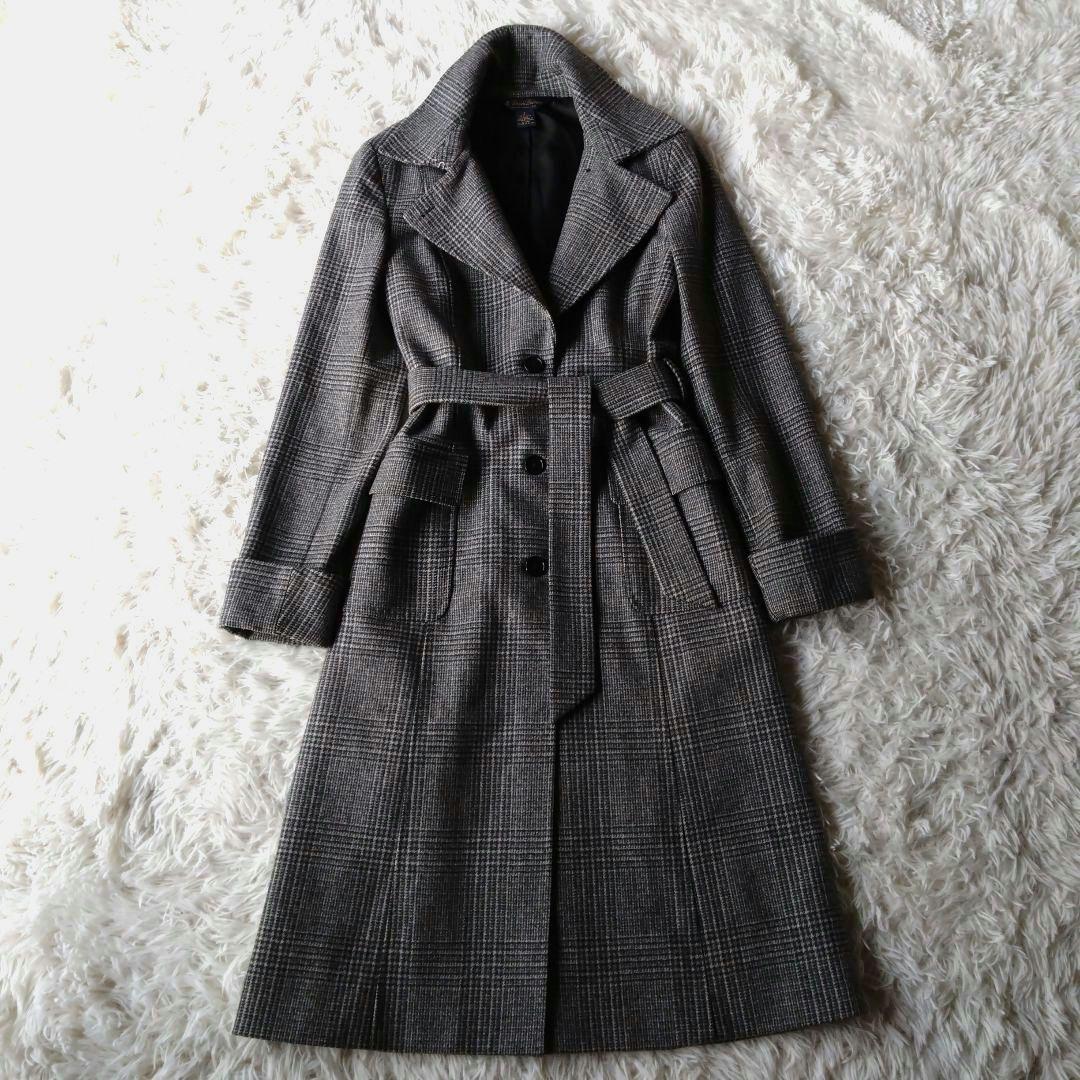 ブルックスブラザーズ ロロピアーナ ロングコート グレンチェック ウール グレー