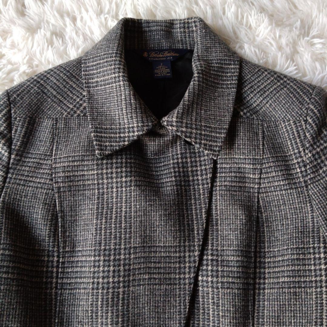 ブルックスブラザーズ ロロピアーナ ロングコート グレンチェック ウール グレー