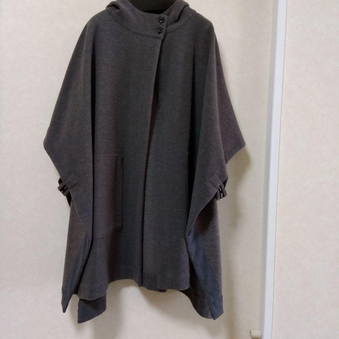 フード付きグレーカーキ ポンチョ