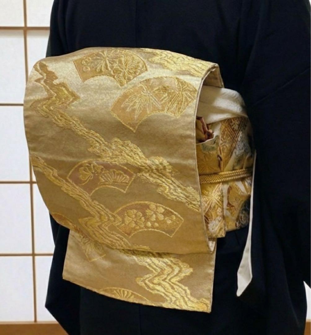 上品　正絹 黒留袖　5点フルセット 扇　袋帯　結婚式　比翼仕立て　五つ紋　末広