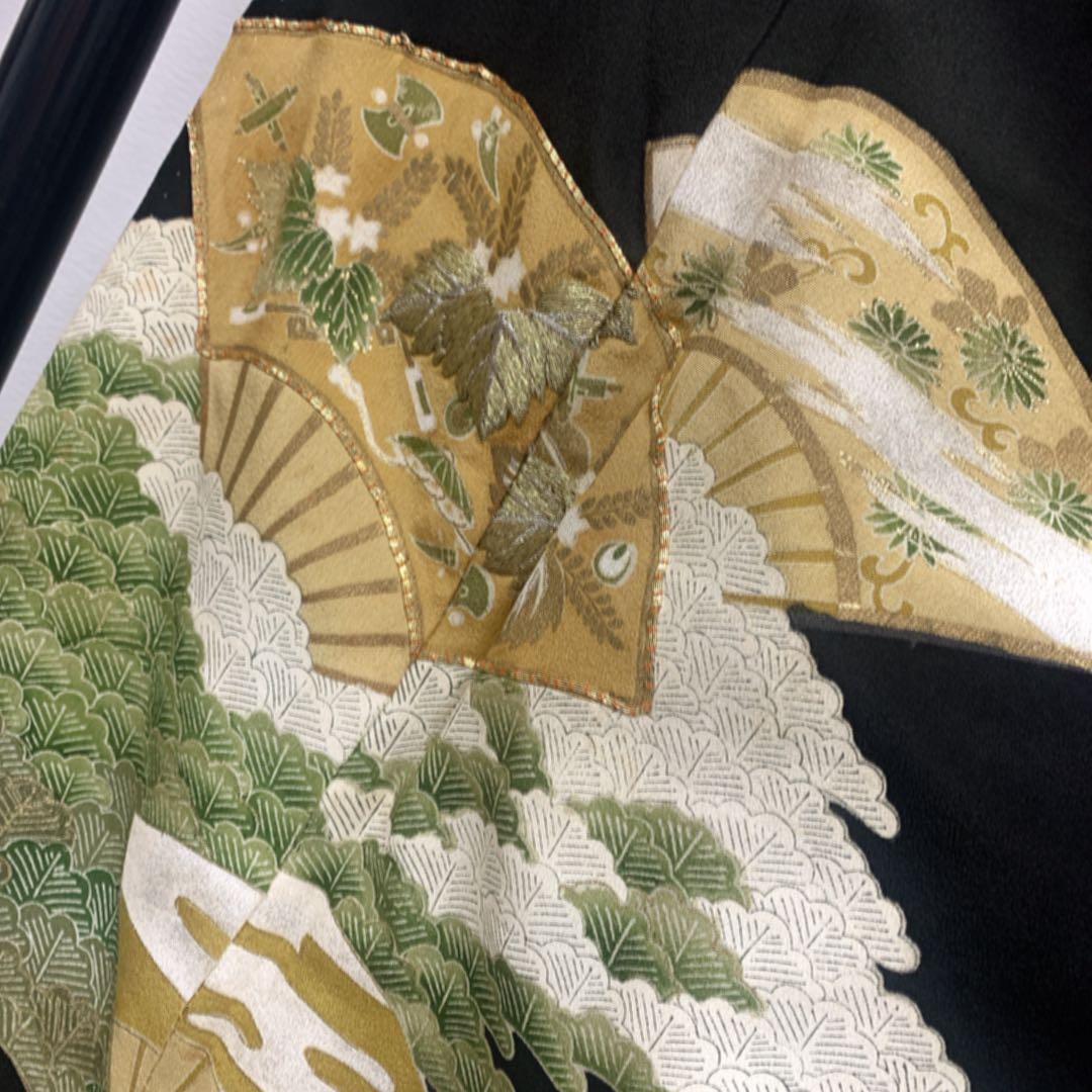 上品　正絹 黒留袖　5点フルセット 扇　袋帯　結婚式　比翼仕立て　五つ紋　末広