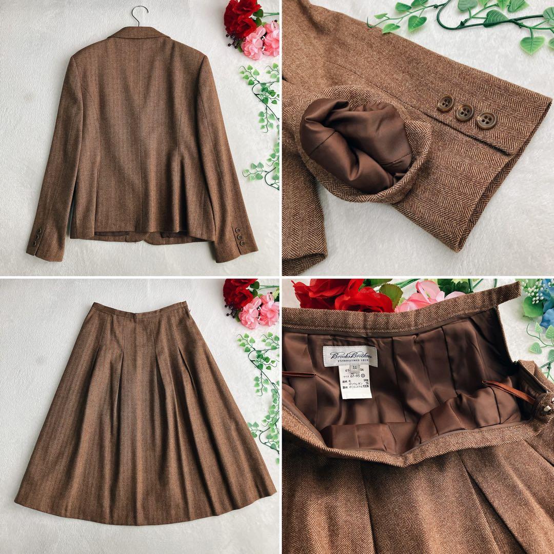 【美品】ブルックスブラザーズ★ヘリンボーン ウール スカートスーツ Aライン