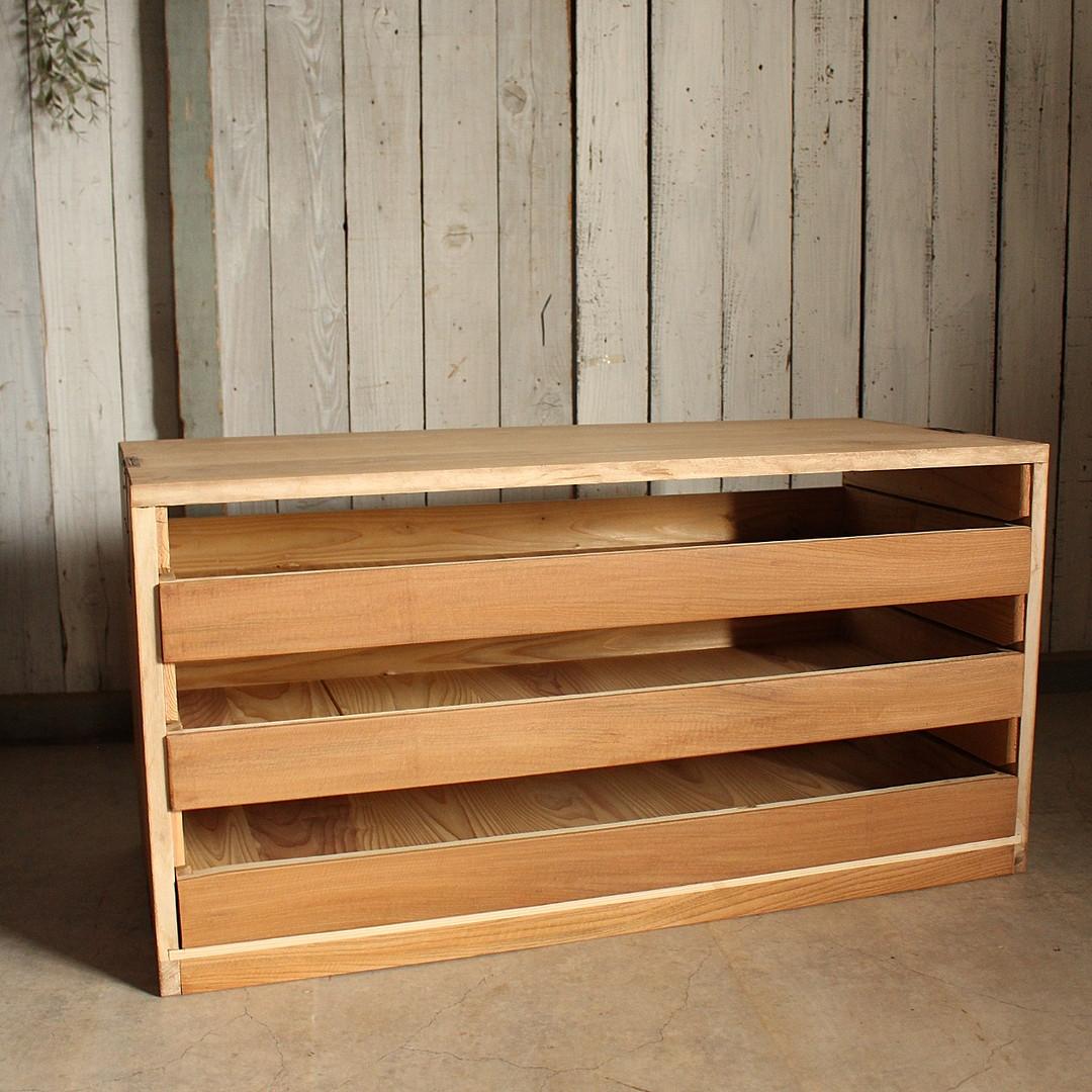 木製引き出し3段×ガラスケース　ガラスケース　食器棚　シャツケース　収納　古家具