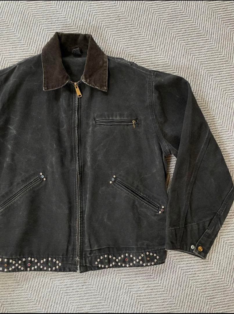 『一点物』Carhartt デトロイトジャケット ブラック スタッズカスタム