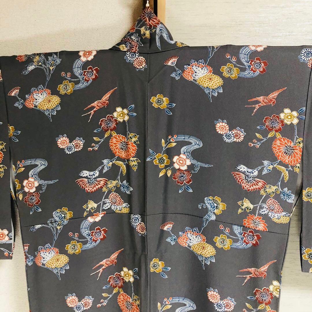 【お値打　トールサイズ】小紋　型絵染　縮緬　燕　正絹　袷　裄丈71 身丈172