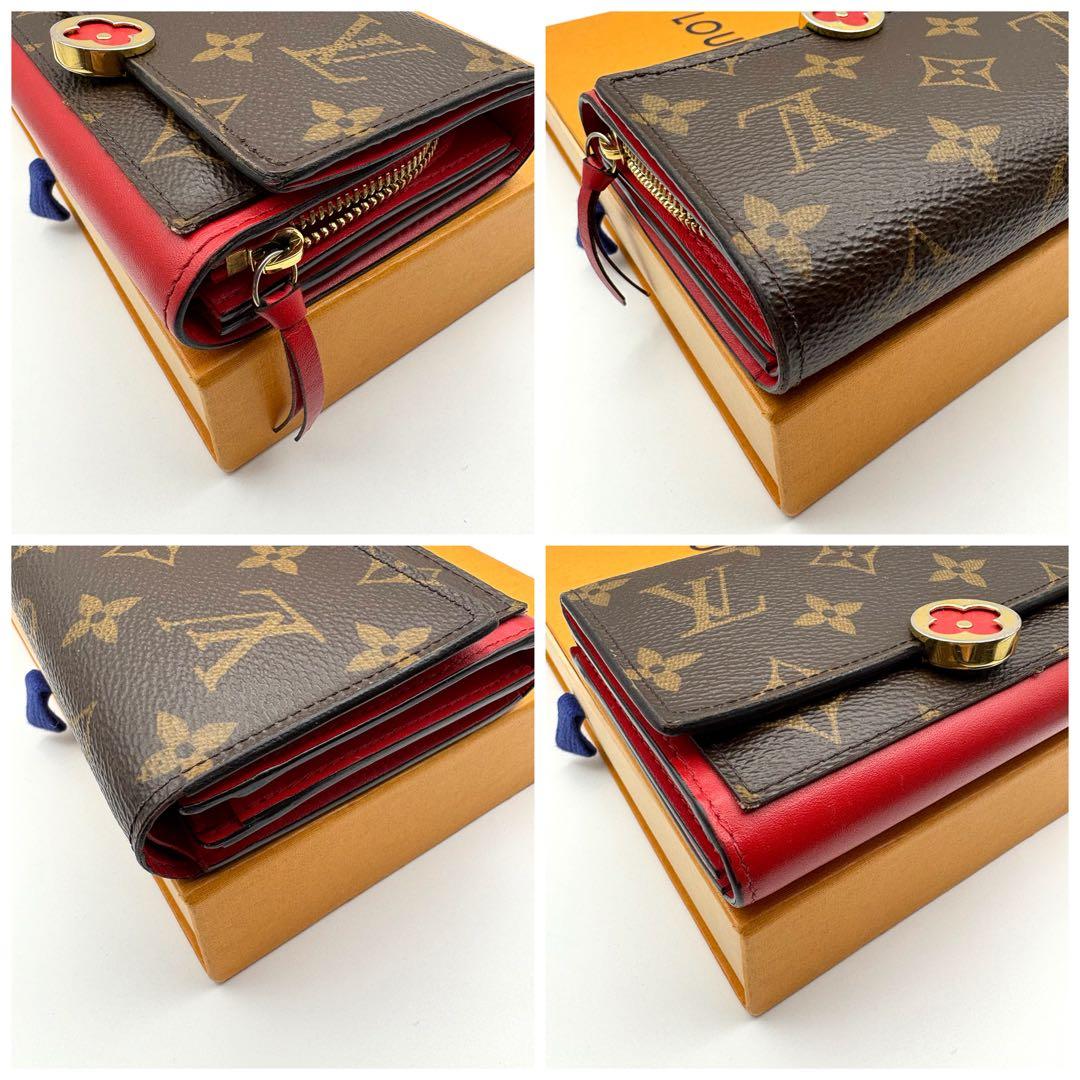 【美品】ルイヴィトン ポルテフイユ フロール コンパクト 折り財布 コクリコ