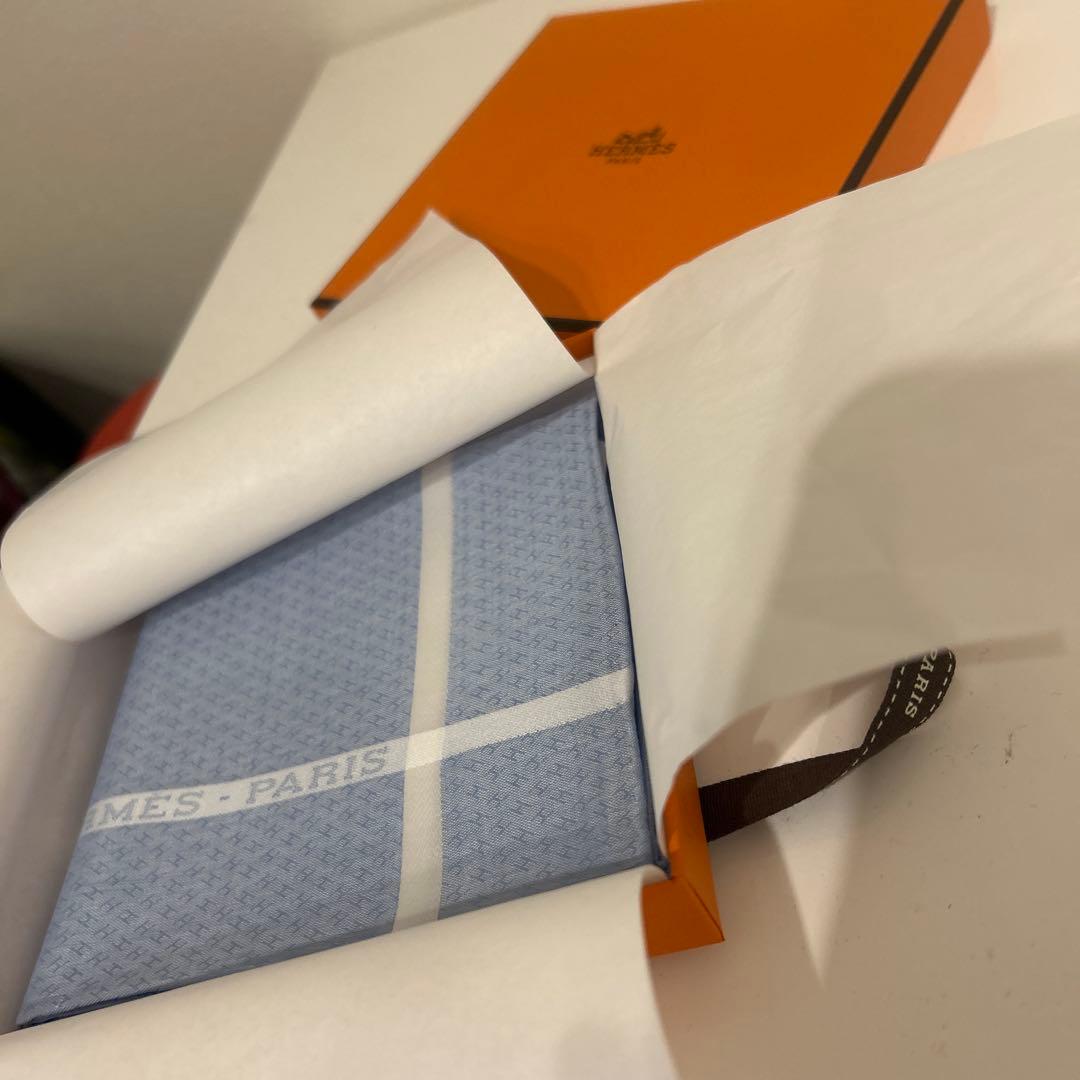 エルメス ストライプ ハンカチ ライトブルー