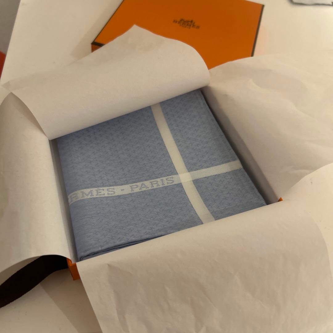 エルメス ストライプ ハンカチ ライトブルー