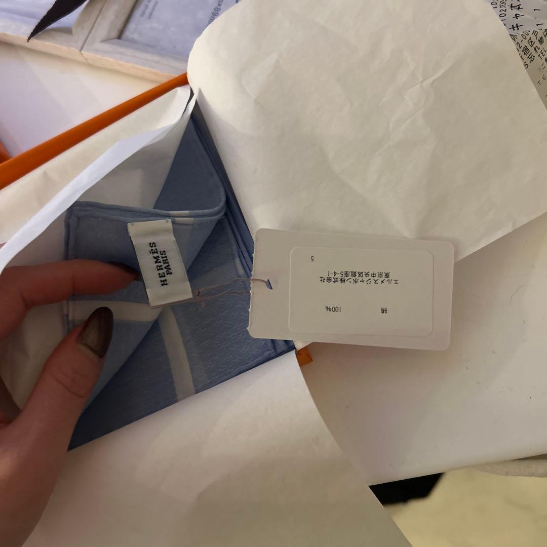 エルメス ストライプ ハンカチ ライトブルー