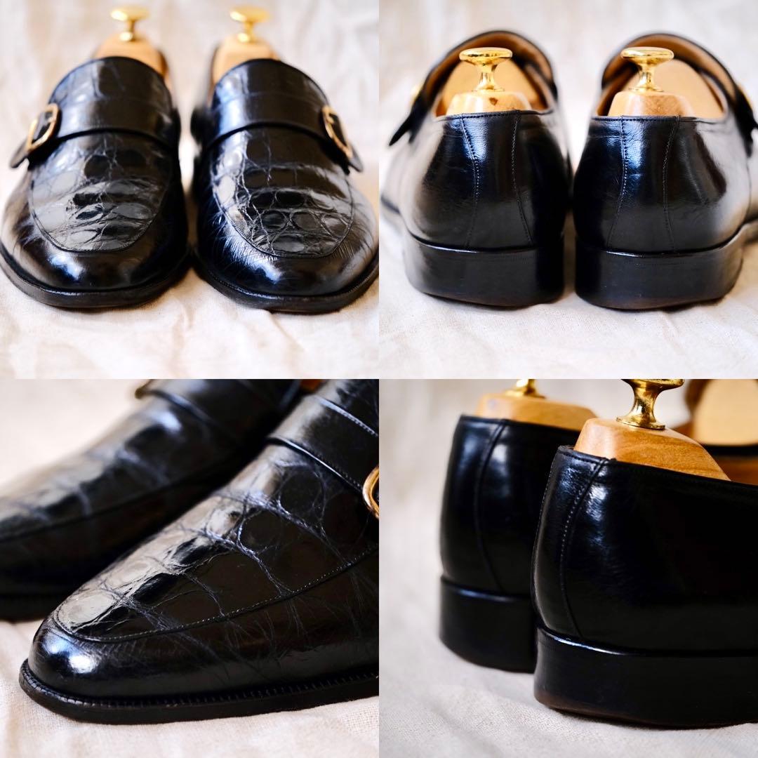 BALLYバリーエンボスクロココンビストラップローファーBENOZZO黒75F