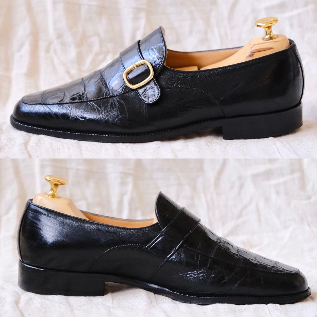 BALLYバリーエンボスクロココンビストラップローファーBENOZZO黒75F