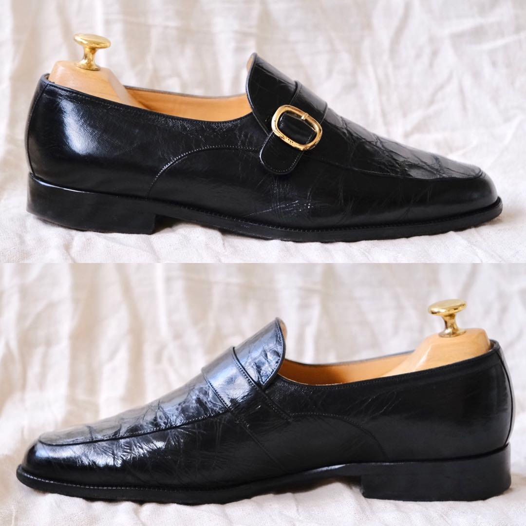 BALLYバリーエンボスクロココンビストラップローファーBENOZZO黒75F