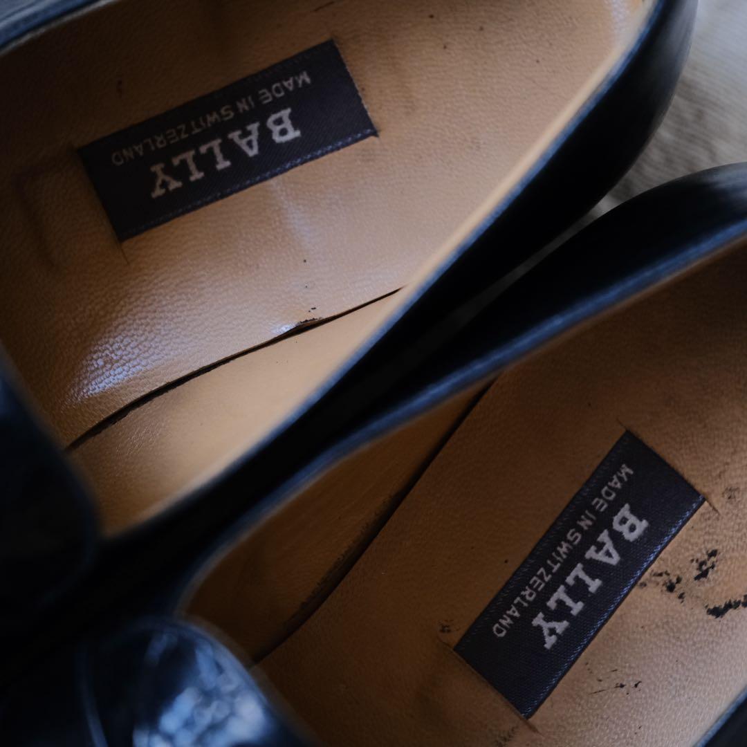 BALLYバリーエンボスクロココンビストラップローファーBENOZZO黒75F