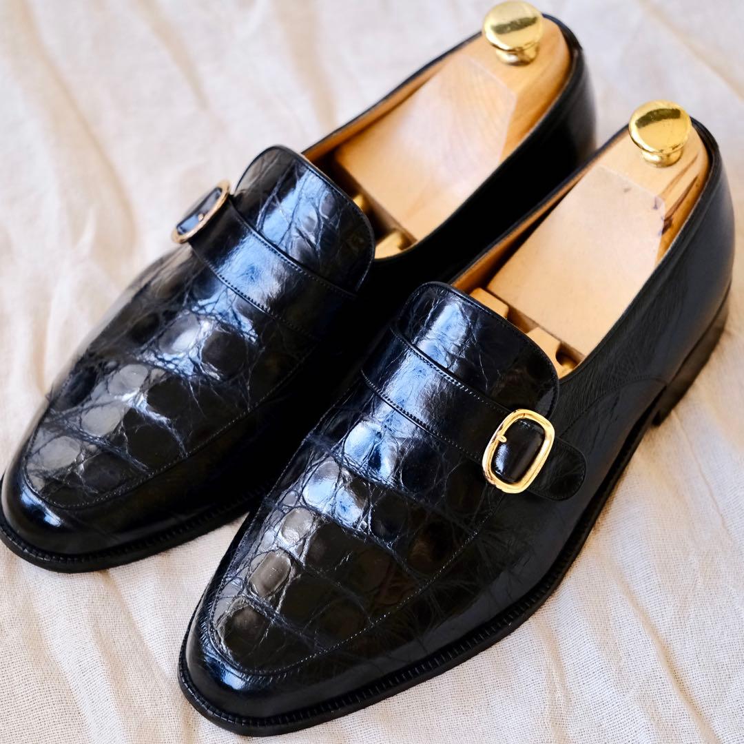 BALLYバリーエンボスクロココンビストラップローファーBENOZZO黒75F