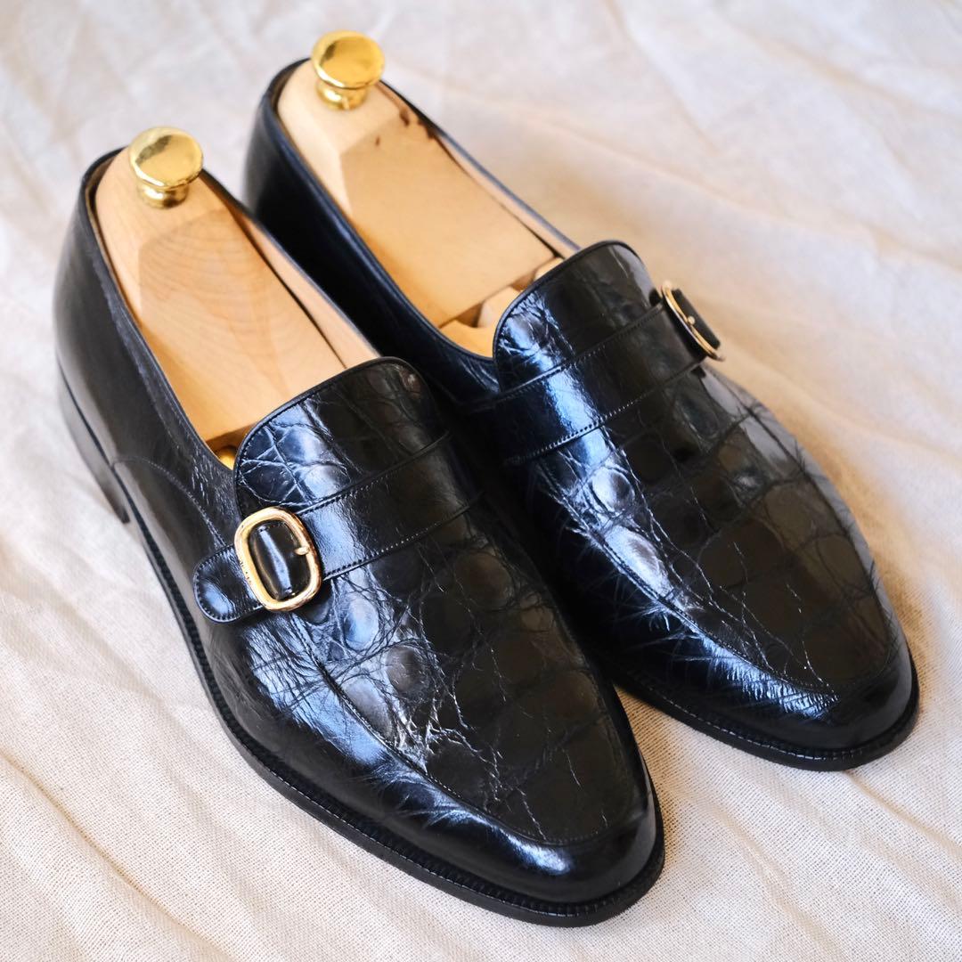 BALLYバリーエンボスクロココンビストラップローファーBENOZZO黒75F