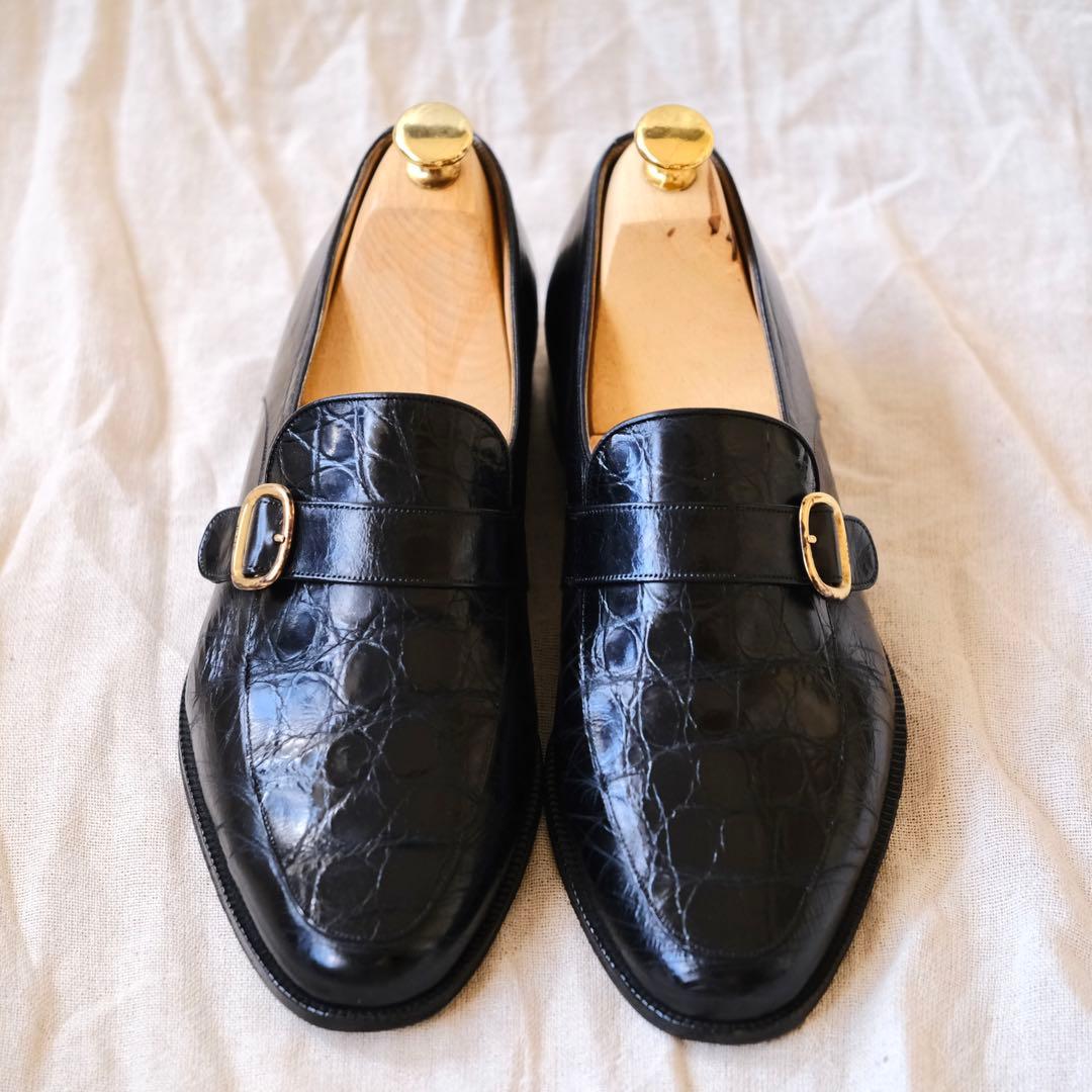 BALLYバリーエンボスクロココンビストラップローファーBENOZZO黒75F