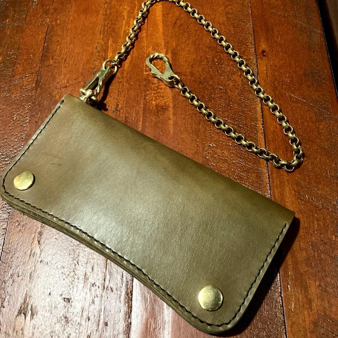本革　財布　チェーン付き　手縫い　ヌメ革　レザークラフト ハンドメイド