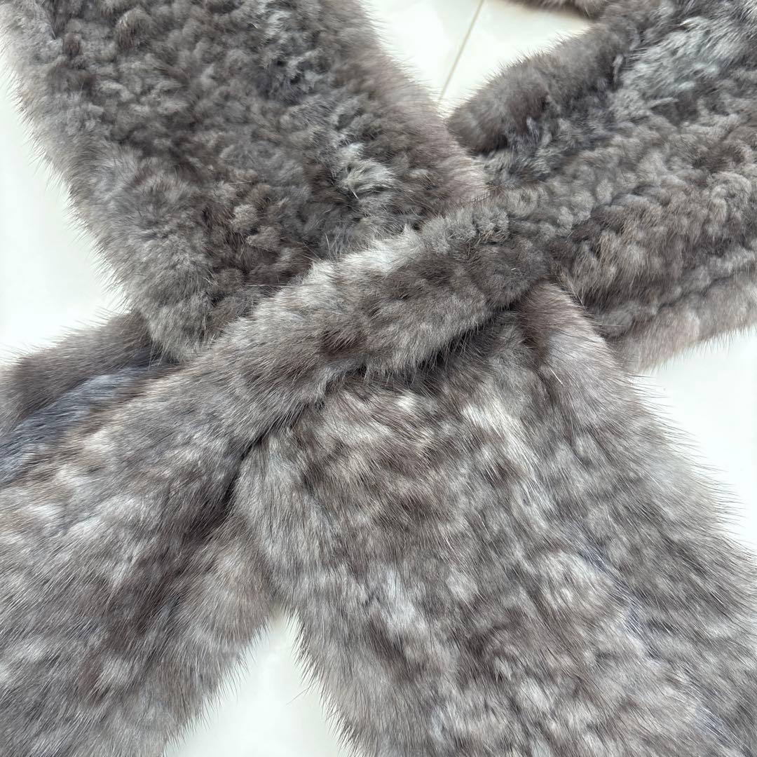 新品　ミンクファー　ミンクマフラー　ストール　ショール　マフラー　ミンク　グレー