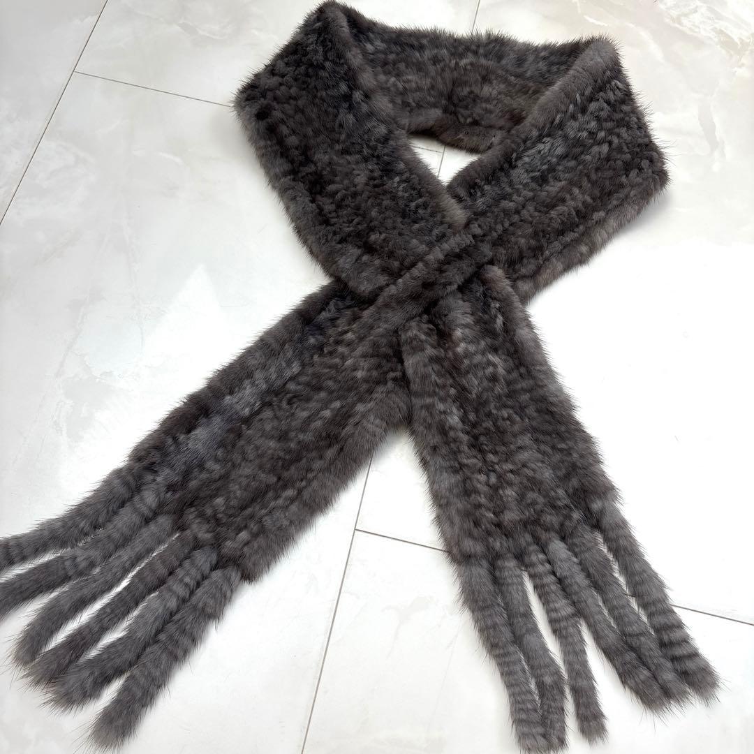 新品　ミンクファー　ミンクマフラー　ストール　ショール　マフラー　ミンク　グレー