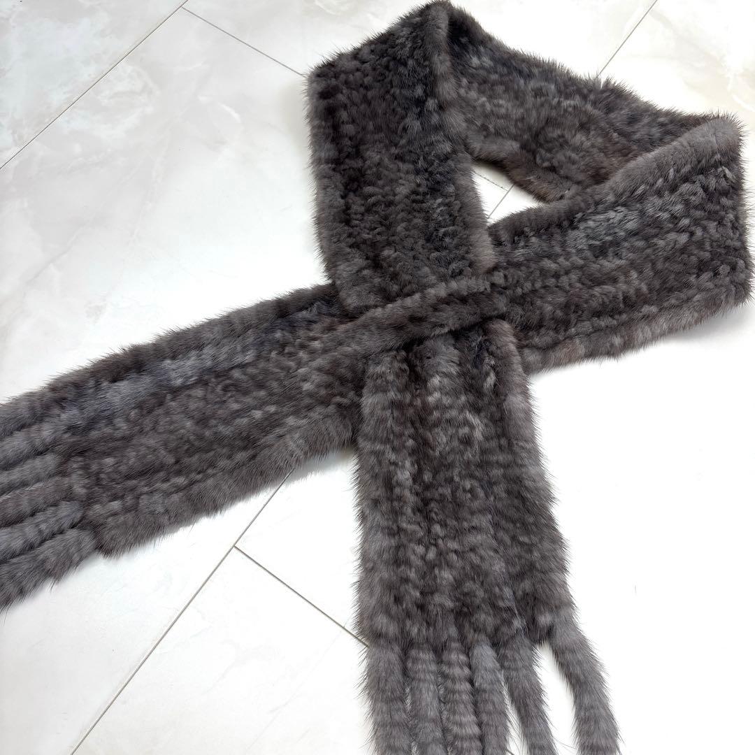 新品　ミンクファー　ミンクマフラー　ストール　ショール　マフラー　ミンク　グレー