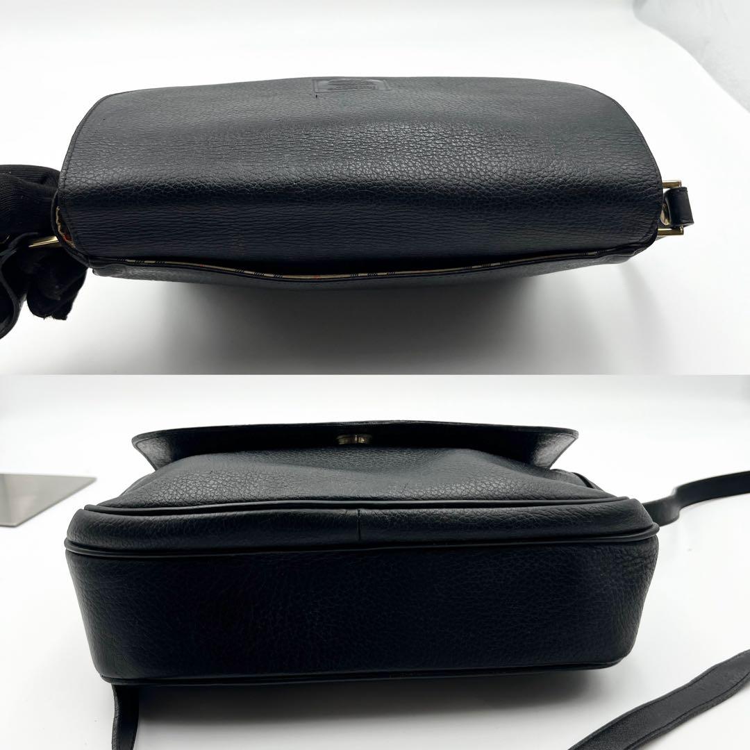 希少✨ バーバリー ショルダーバッグ フラップ ノバチェック レザー 黒 シボ革