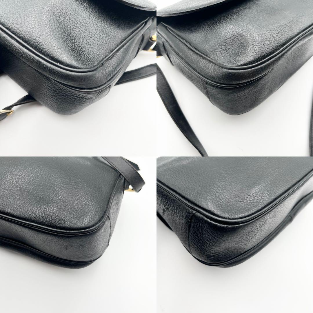 希少✨ バーバリー ショルダーバッグ フラップ ノバチェック レザー 黒 シボ革