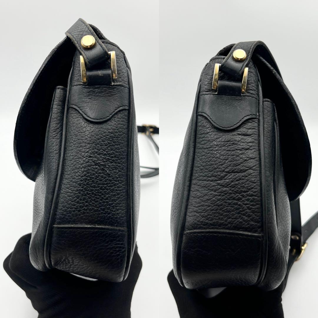 希少✨ バーバリー ショルダーバッグ フラップ ノバチェック レザー 黒 シボ革