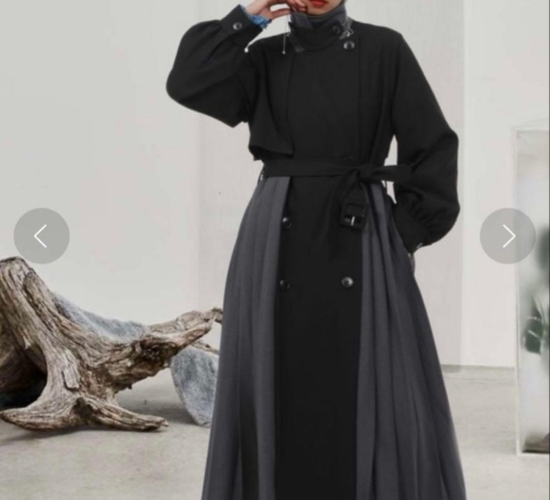 美品　HARE ハレ　バイカラープリーツコート　ベルト付き