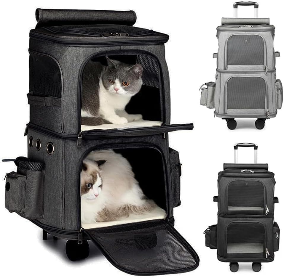 Muadress 猫 キャリーバッグ 2匹用 ペットキャリーバック ブラック