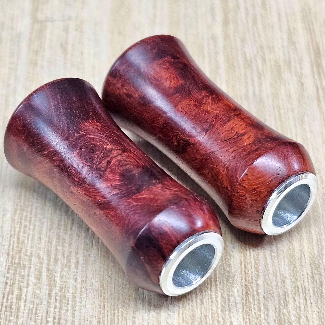 「本花梨瘤(特紅)2個セット」手作り木製ウッドハンドルノブ／シマノA、ダイワS