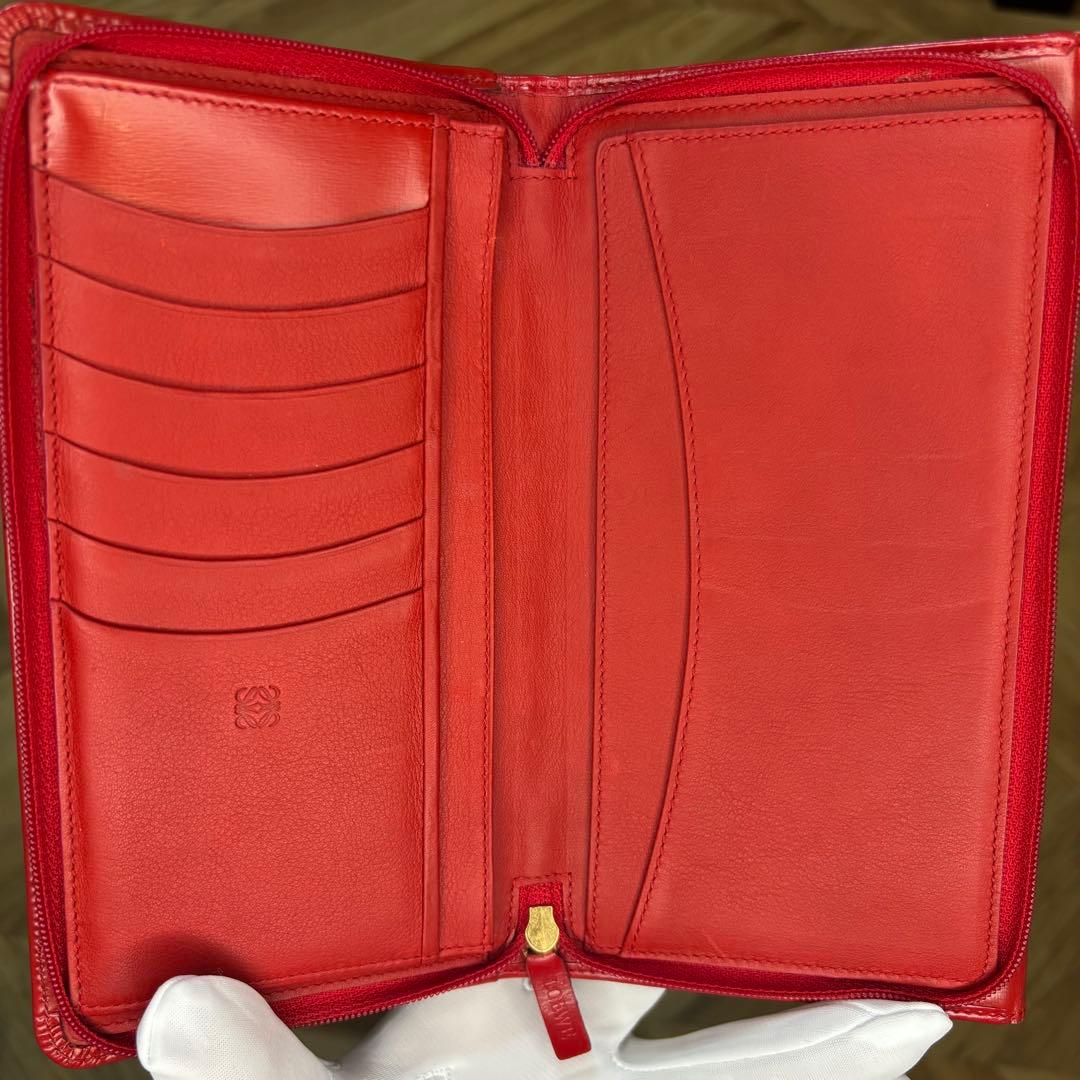【超美品】希少 ロエベ ロングウォレット アナグラム レッド 長財布 箱付き