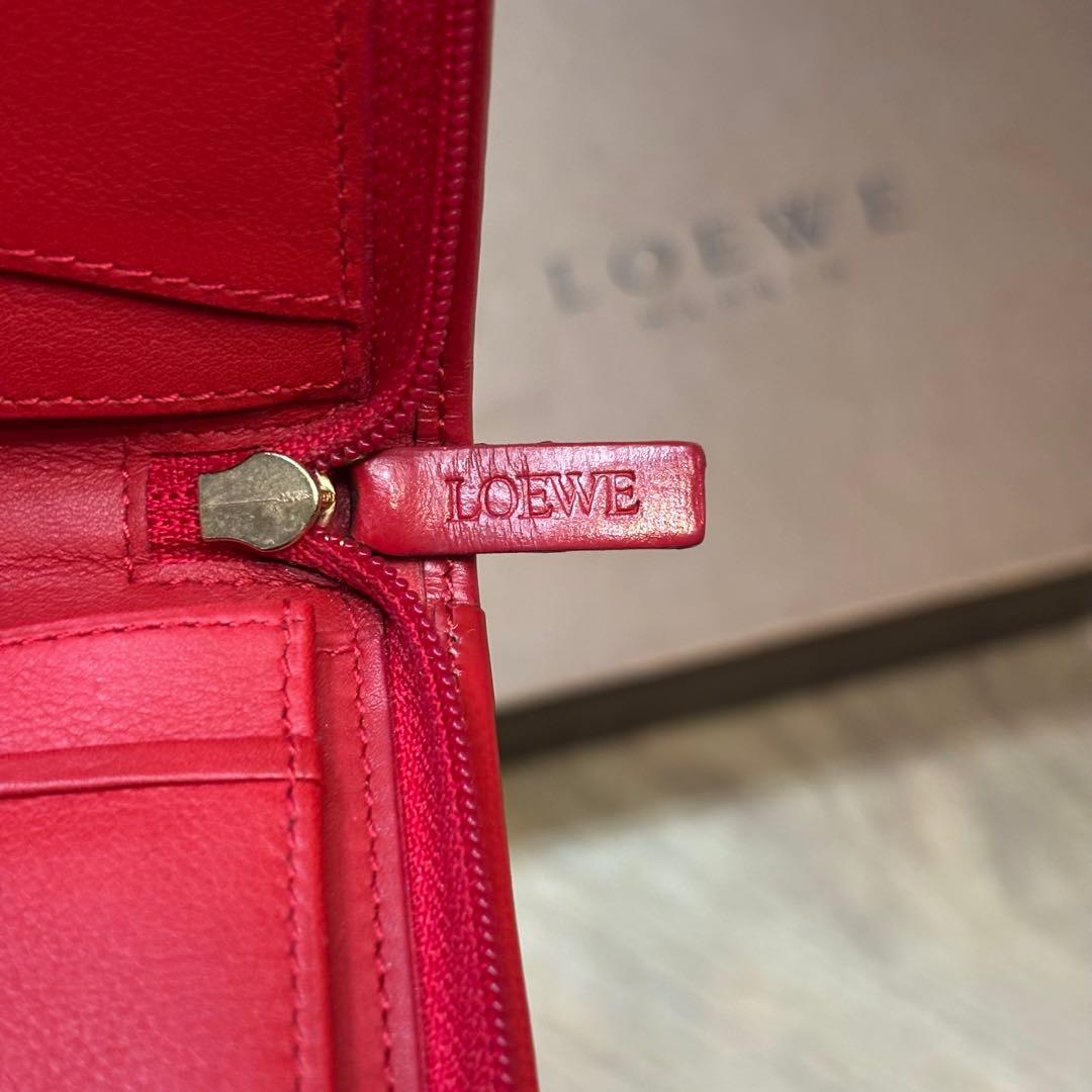 【超美品】希少 ロエベ ロングウォレット アナグラム レッド 長財布 箱付き