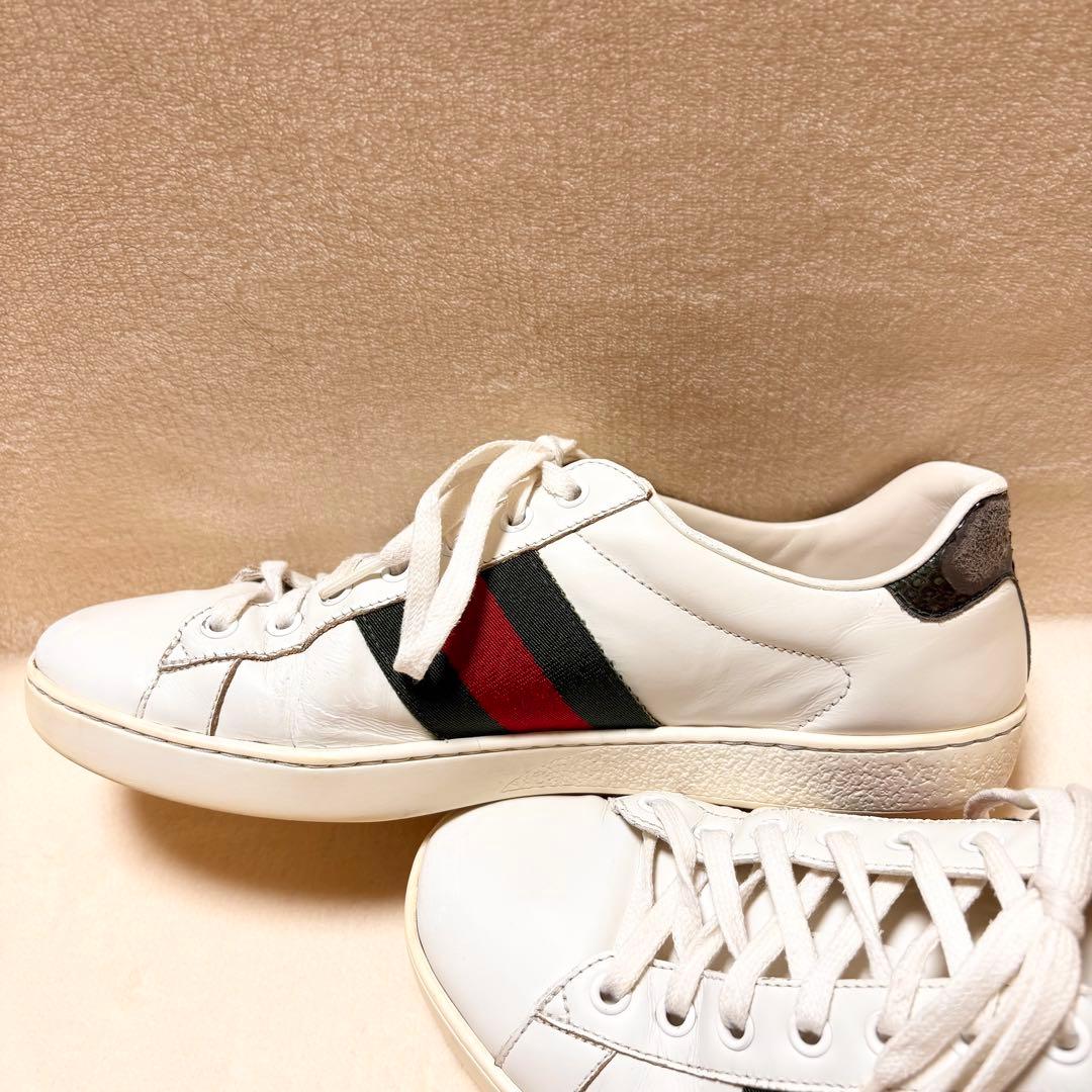 GUCCI ビー シェリーライン ホワイト レザースニーカー SIZE 71/2