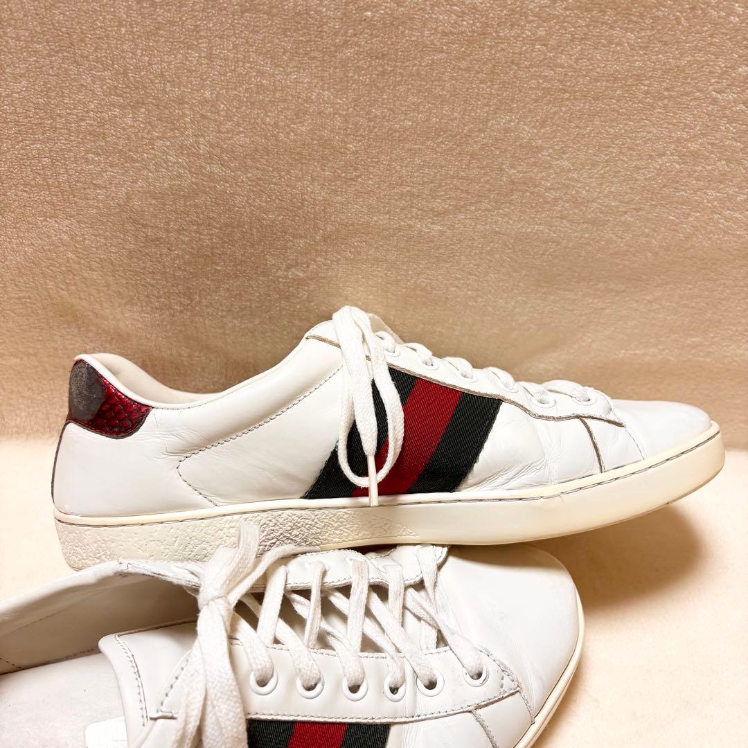GUCCI ビー シェリーライン ホワイト レザースニーカー SIZE 71/2