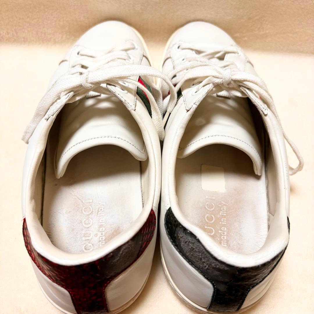 GUCCI ビー シェリーライン ホワイト レザースニーカー SIZE 71/2