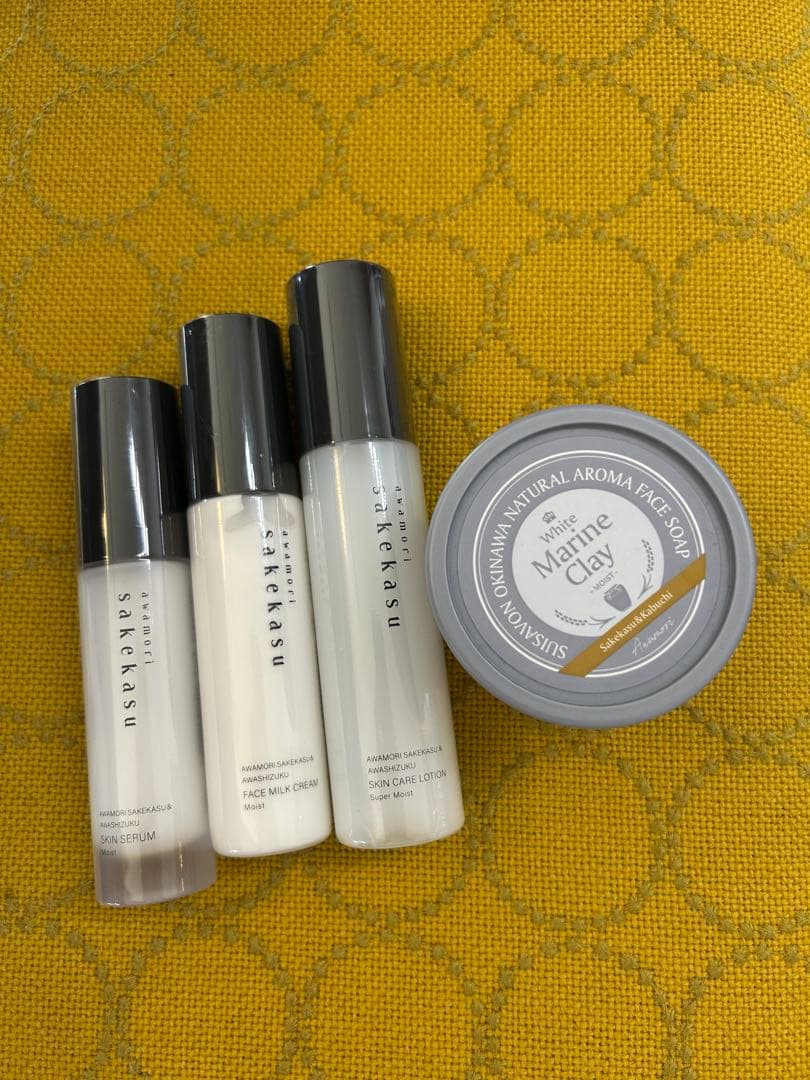 首里石鹸ミネラルクレイ/泡盛酒かす&淡雫ローション/美容液/ミルククリーム4点