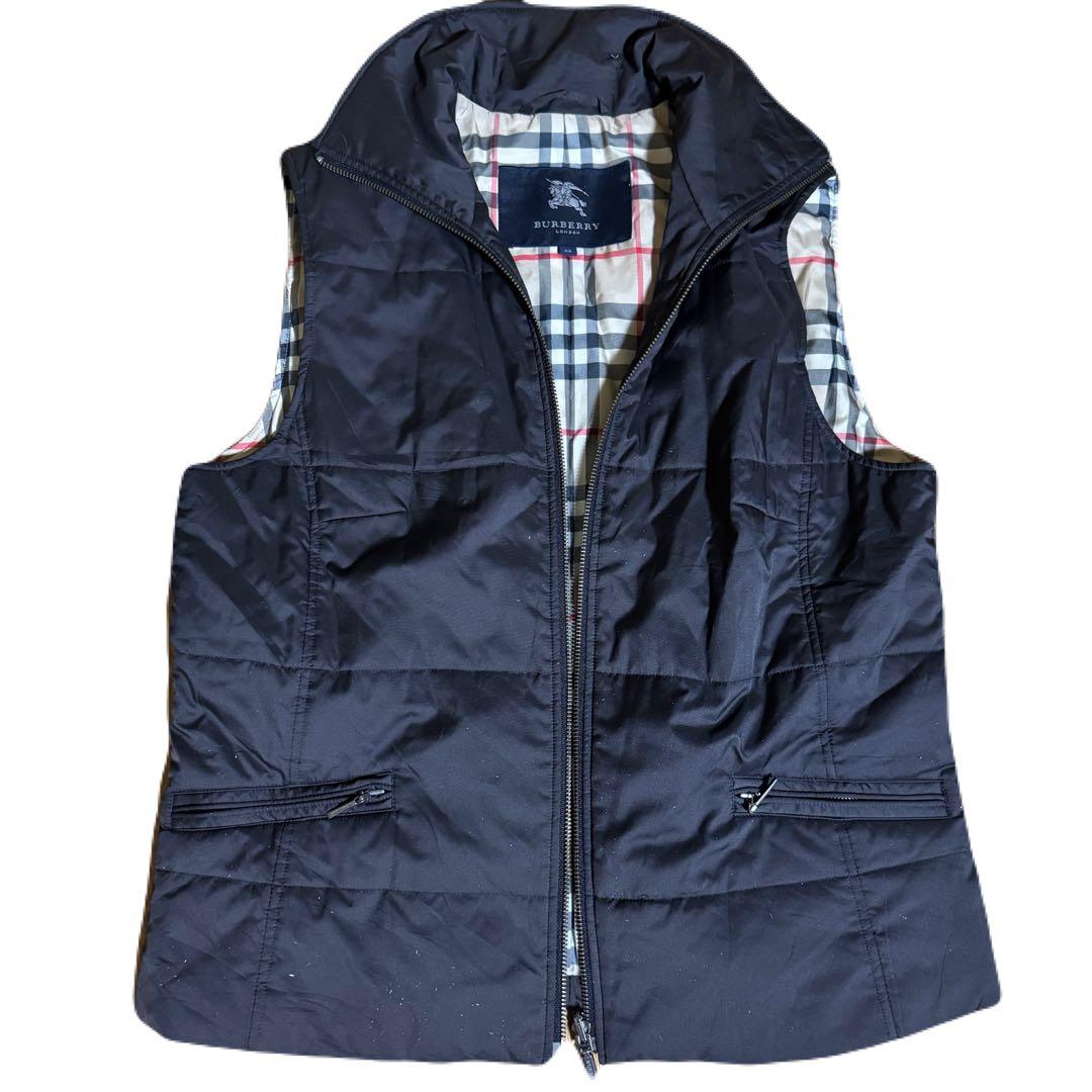 （美品）バーバリー　ベスト　ノバチェック　ブラック　黒　オールジップ　防寒　冬