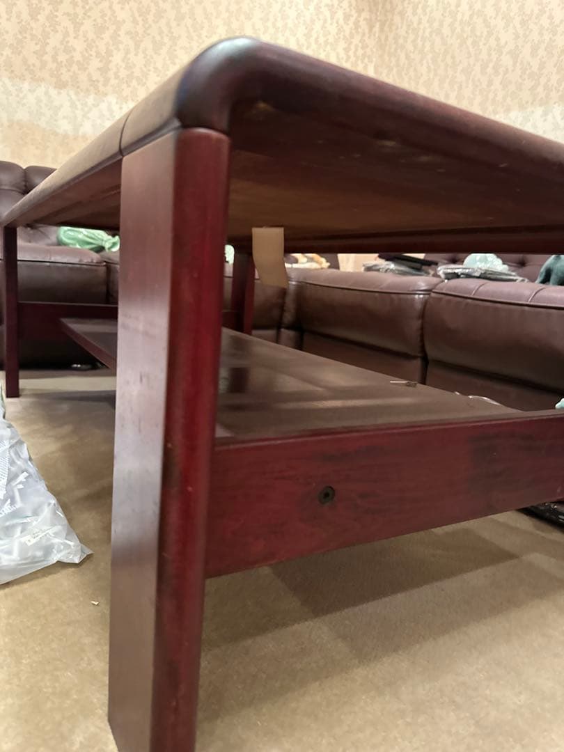 【カリモク！お値下げ！超美品！たのメル便で発送】木製ダークブラウン座卓 収納付き